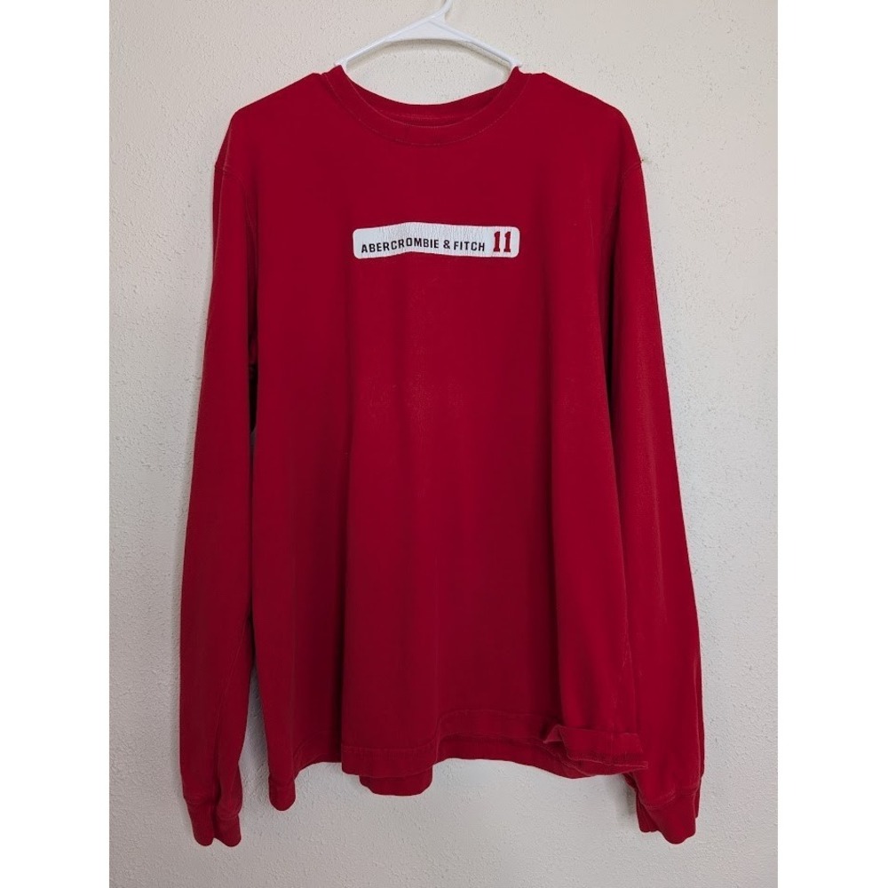Abercrombie & Fitch Mens Shirt Size XL‎ Red White Long Sleeve Cotton Y2K Sports